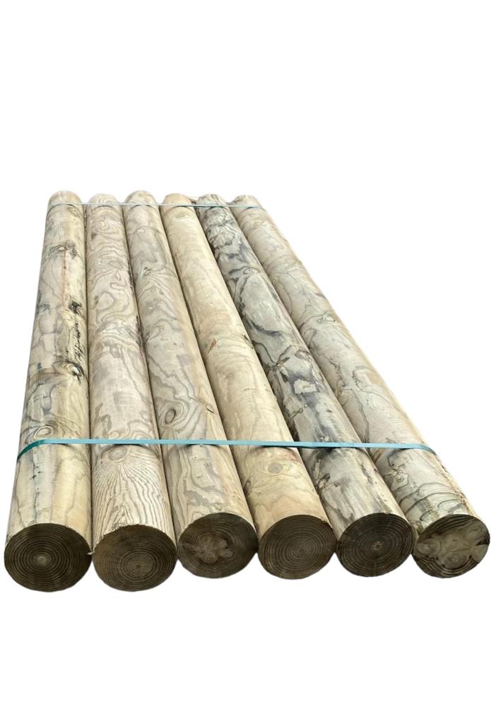 Pack de 5 postes redondos de pino tratados y calibrados 100x2000 mm