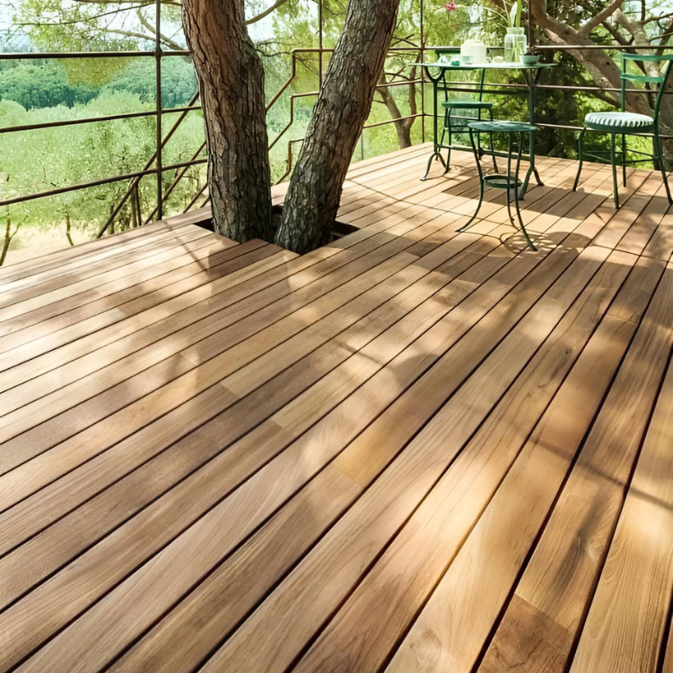 Pack 10 lamas (1 m2) para suelo exterior terraza en madera tropical FSC® de teca 20x100x1000 mm