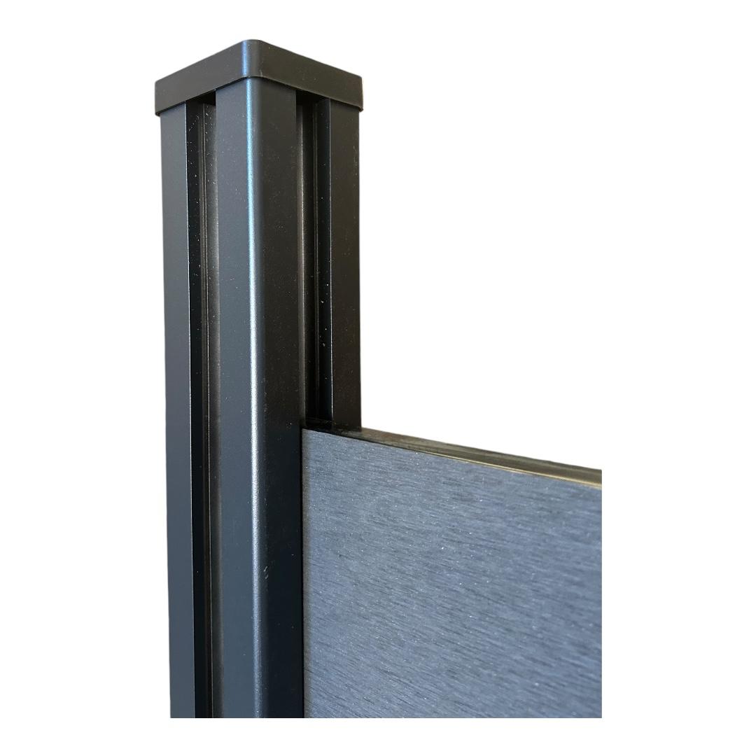 Fence posts, 2 units, black aluminum, 180 cm. Includes screws and anchors.