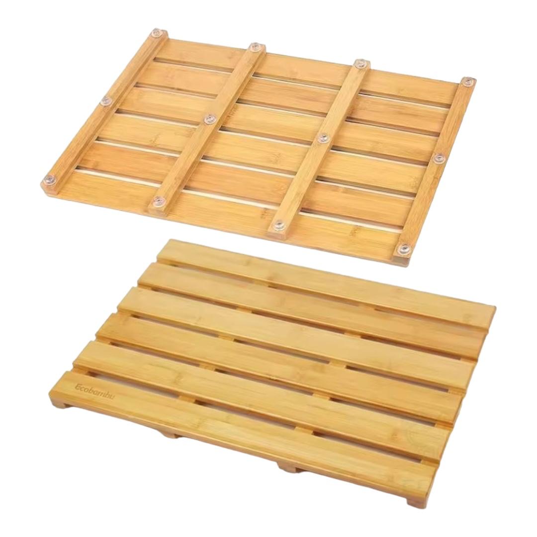 Alfombra Tabla de Ducha de Bambú, Alfombra de Baño para Relajación en el Spa, Alfombra de Baño Antideslizantes para Interior o Exterior. 55x35x3 cm