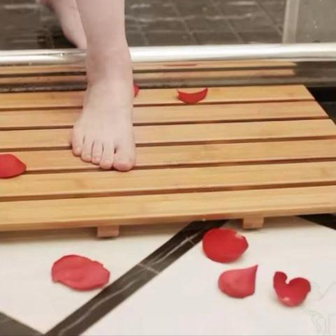 Alfombra Tabla de Ducha de Bambú, Alfombra de Baño para Relajación en el Spa, Alfombra de Baño Antideslizantes para Interior o Exterior. 55x35x3 cm